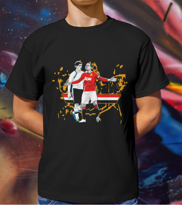 Patrice Evra Luis Suarez Caricature Cartoon AON Red And White Stripes T-Shirt
