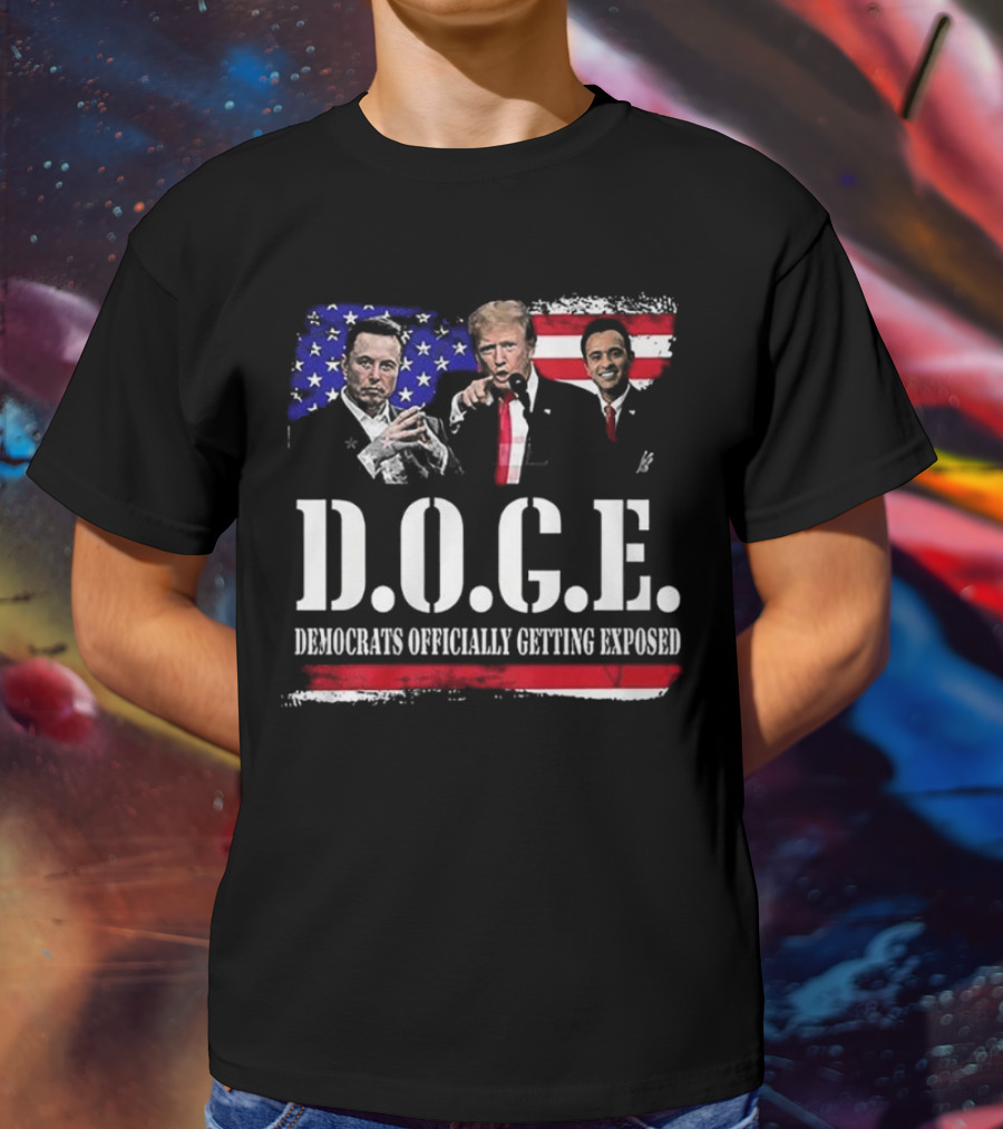 Patriot Pride Mens D.O.G.E Team Democrats Officially Getting Exposed USA Flag Icons T-Shirt