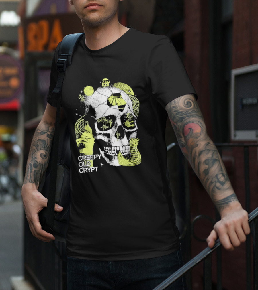 Rocco Botte Creepy Old Crypt Skull Neon Aesthetic T-Shirt