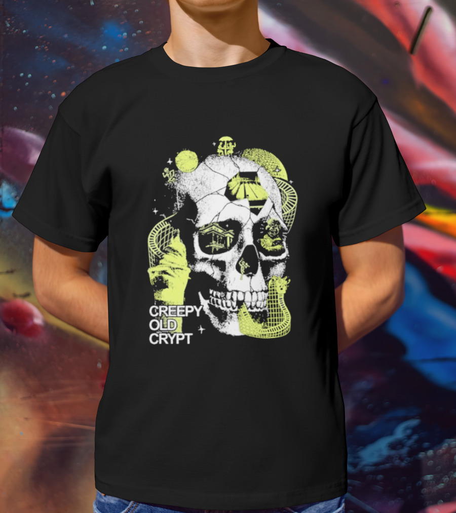 Rocco Botte Creepy Old Crypt Skull Neon Aesthetic T-Shirt