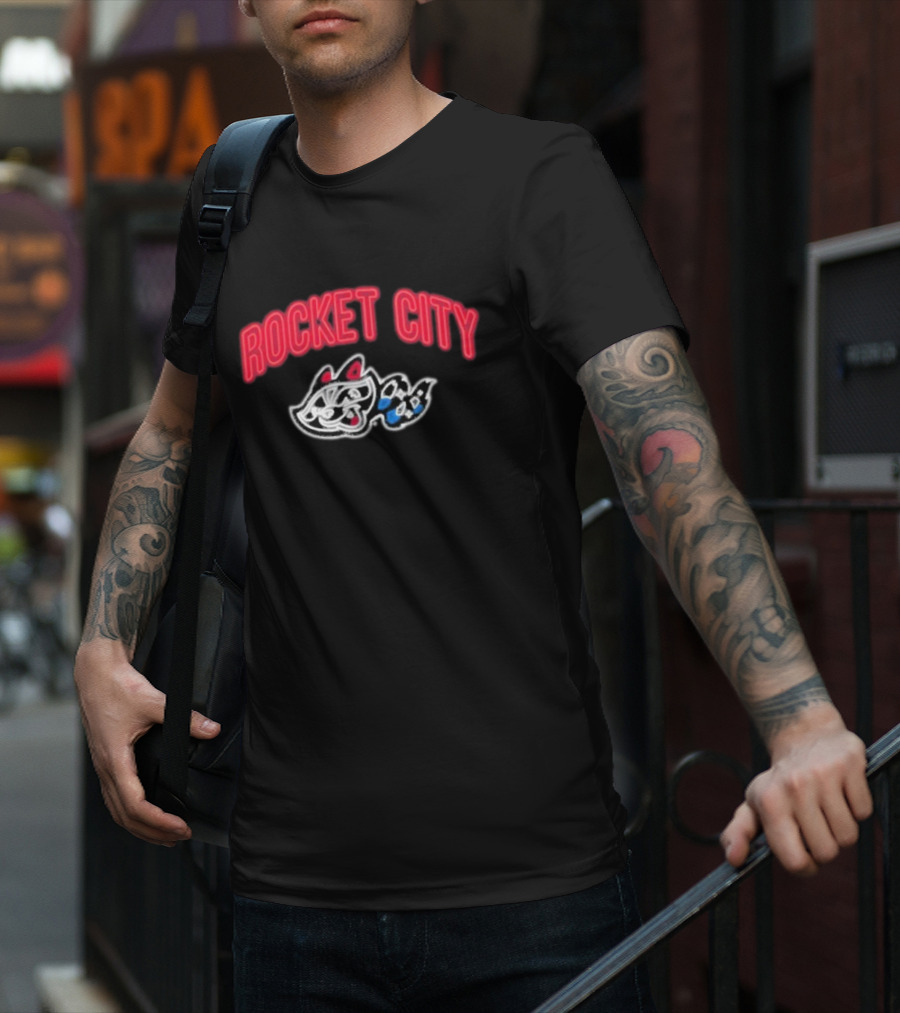 Rocket City Trash Pandas Neon Logo And Mascot T-Shirt