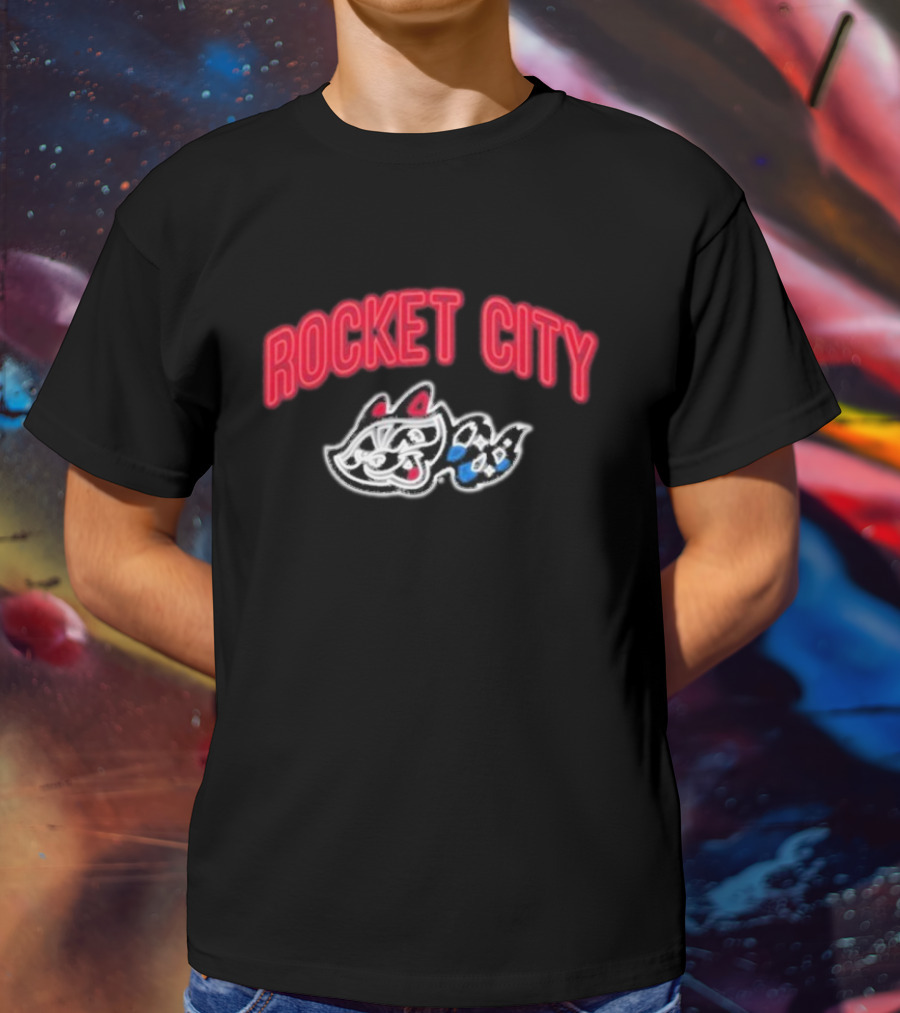 Rocket City Trash Pandas Neon Logo And Mascot T-Shirt