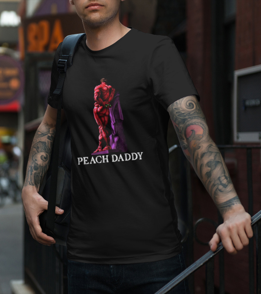 Raskolapparel Peach Daddy Muscle Statue With Purple Accent T-Shirt