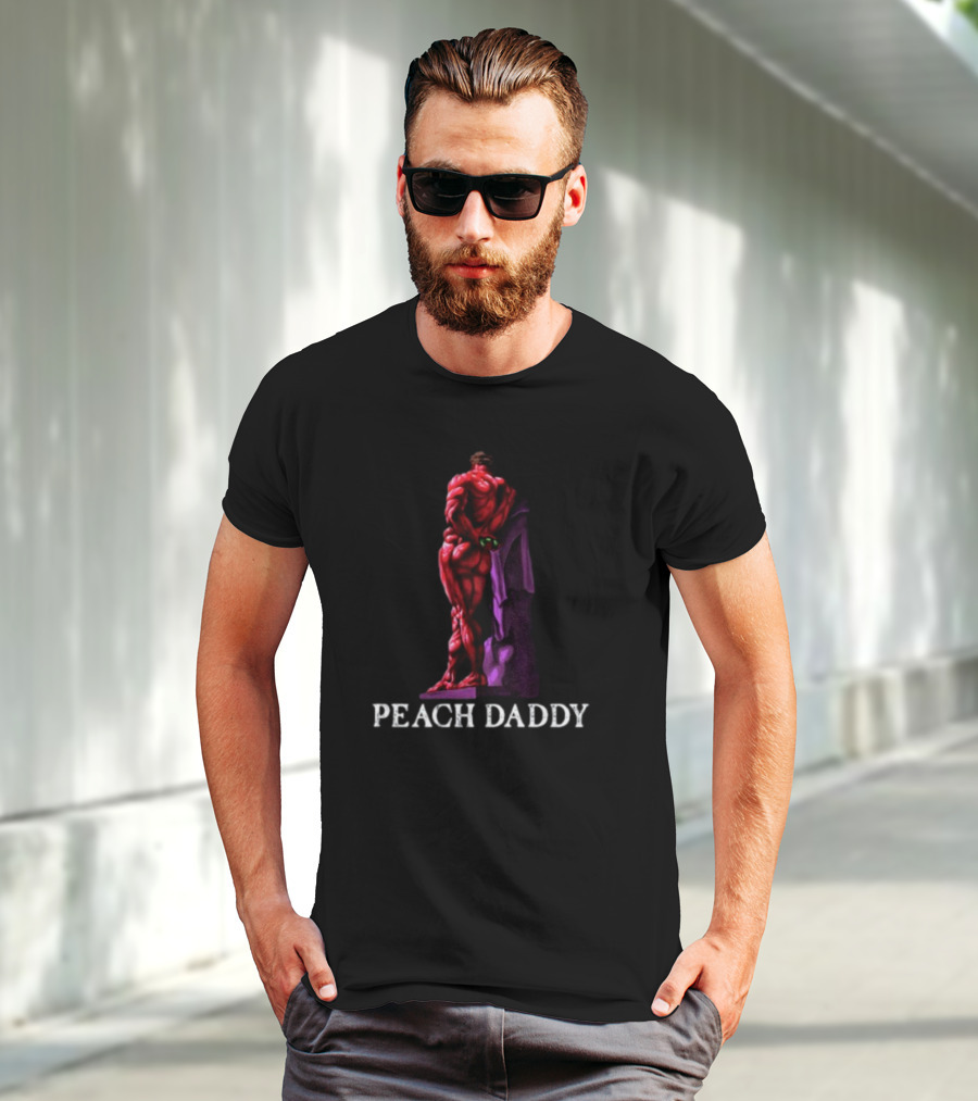 Raskolapparel Peach Daddy Muscle Statue With Purple Accent T-Shirt
