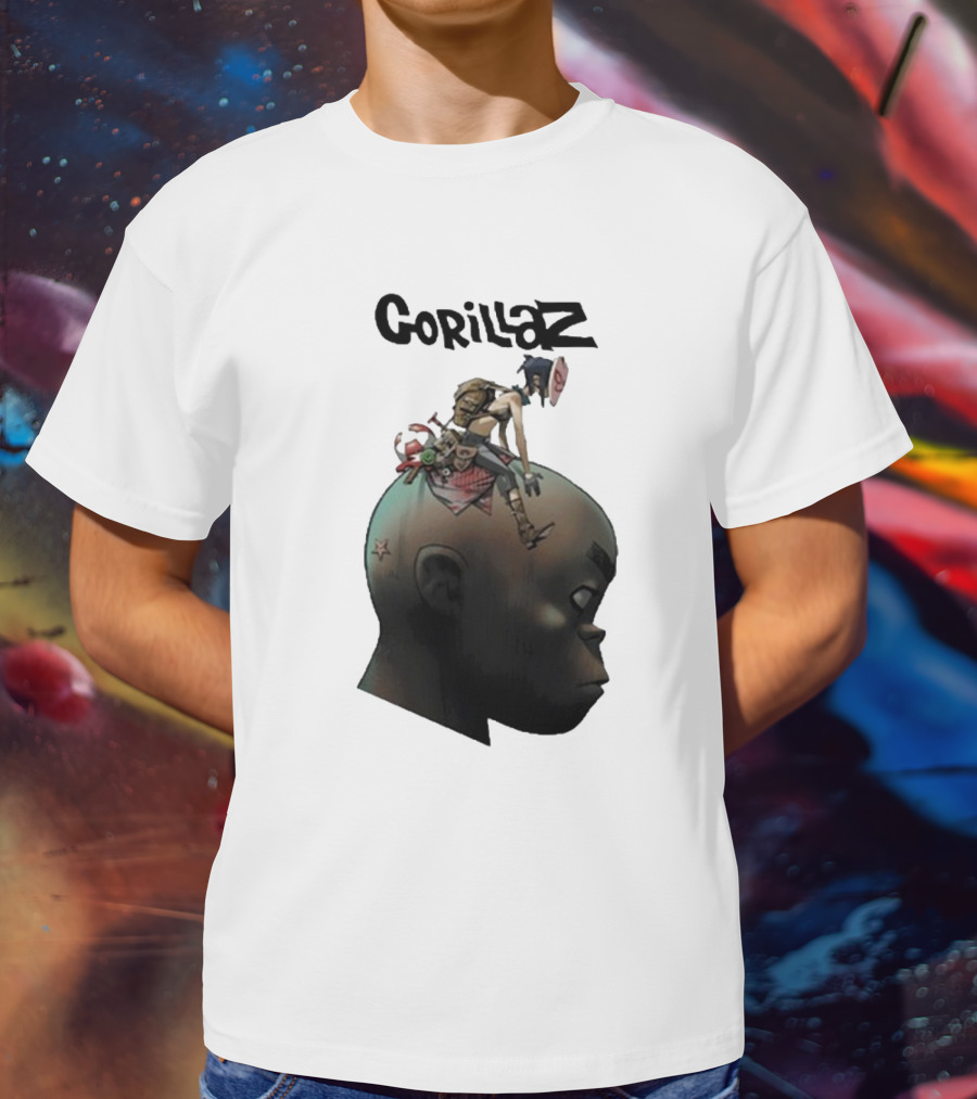 Gorillaz Character Sitting On Head Star Symbol T-Shirt