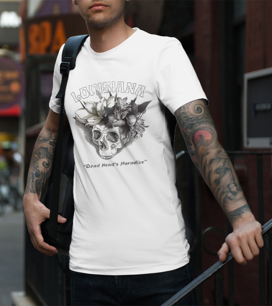 Grateful Dead Skull With Louisiana Dead Head's Paradise Floral Elements T-Shirt