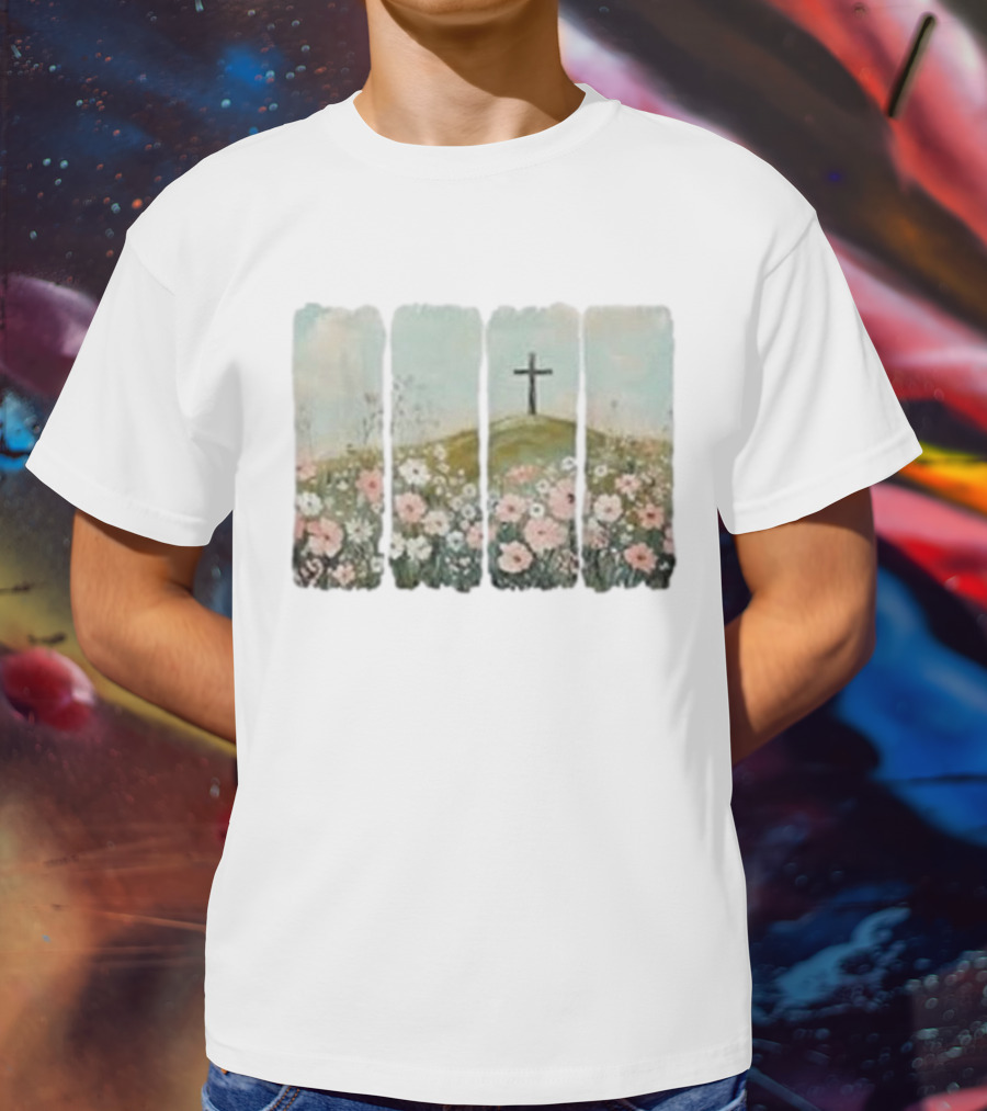 He Is Risen Christian Wildflower Cross Easter Women Girls T-Shirt