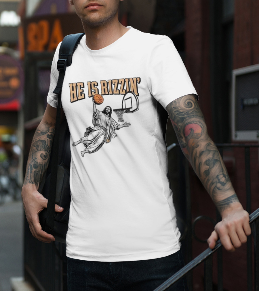 He Is Rizzin Jesus Dunk Basketball Retro Vintage Style T-Shirt