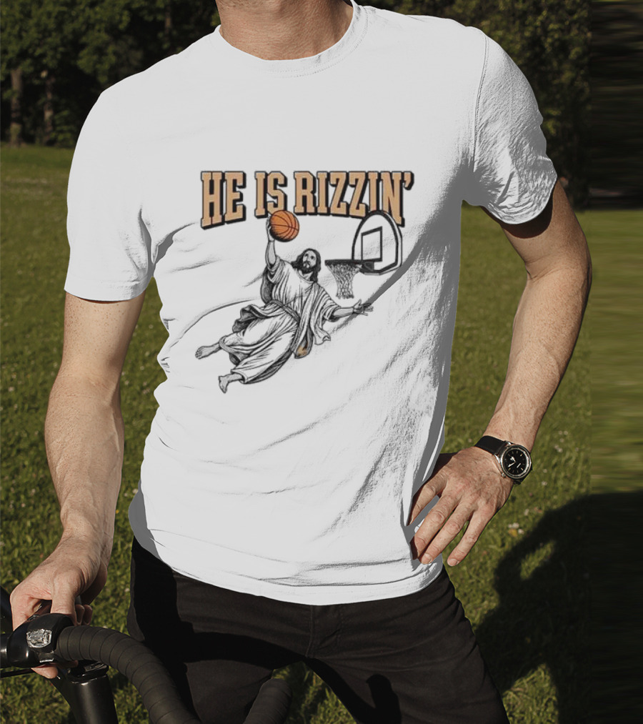 He Is Rizzin Jesus Dunk Basketball Retro Vintage Style T-Shirt