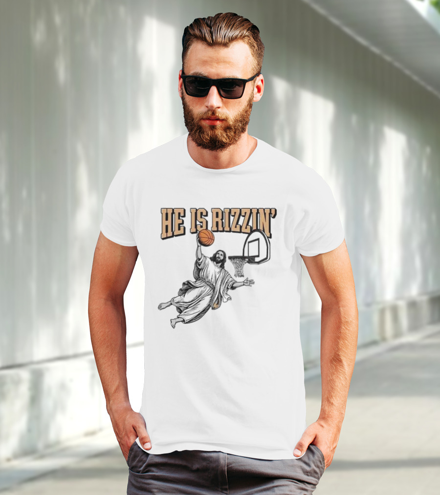 He Is Rizzin Jesus Dunk Basketball Retro Vintage Style T-Shirt