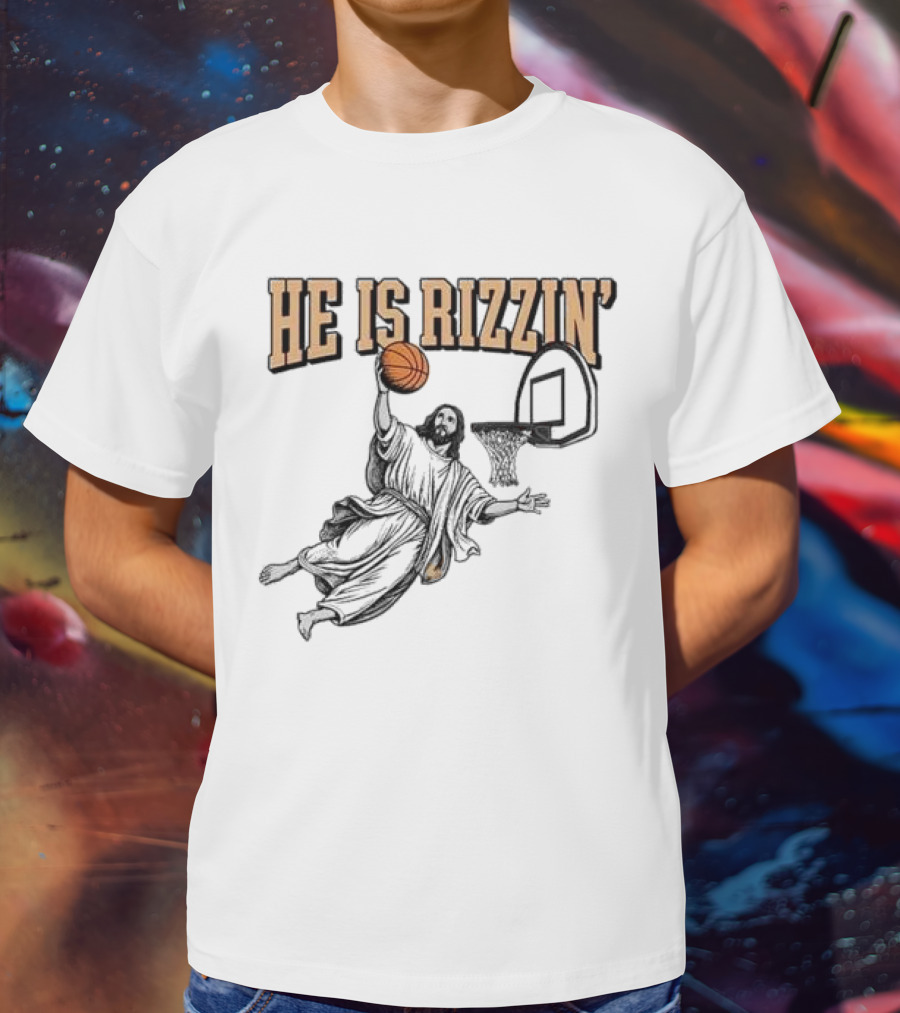 He Is Rizzin Jesus Dunk Basketball Retro Vintage Style T-Shirt