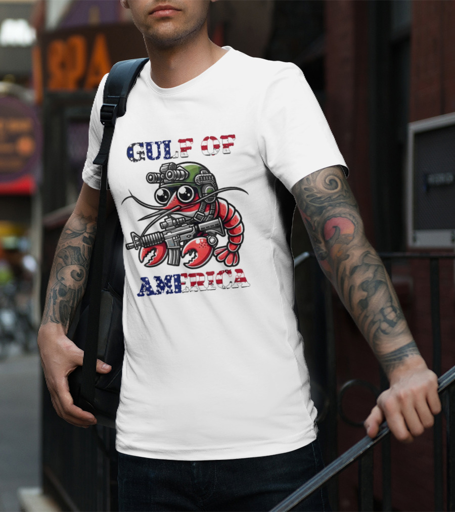 Gulf Of America Tactical Shrimp Patriotic Military Camouflage T-Shirt