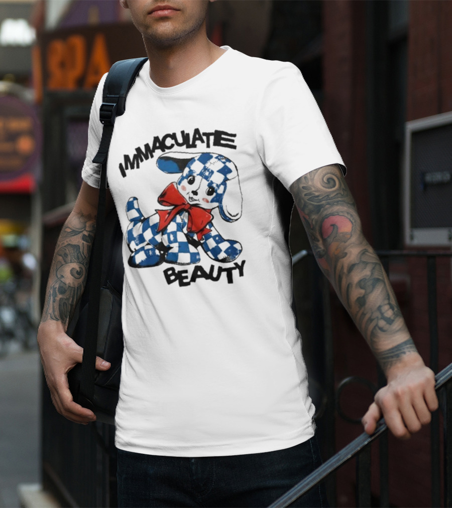 Henry Johnson Immaculate Beauty Blue Checkered Puppy Red Bow T-Shirt