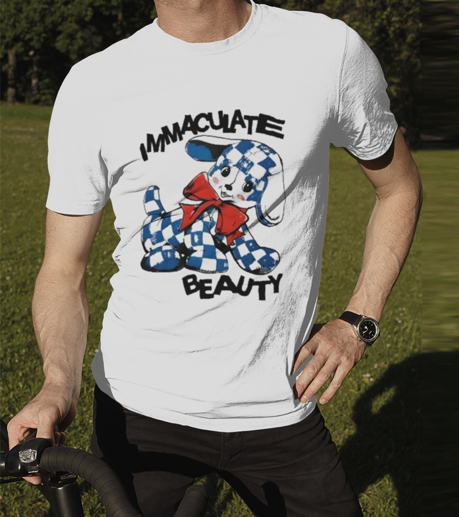 Henry Johnson Immaculate Beauty Blue Checkered Puppy Red Bow T-Shirt
