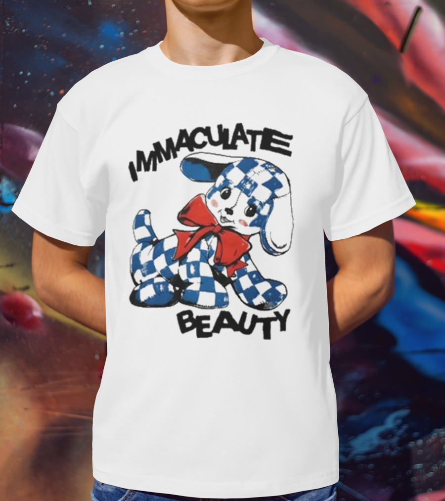 Henry Johnson Immaculate Beauty Blue Checkered Puppy Red Bow T-Shirt