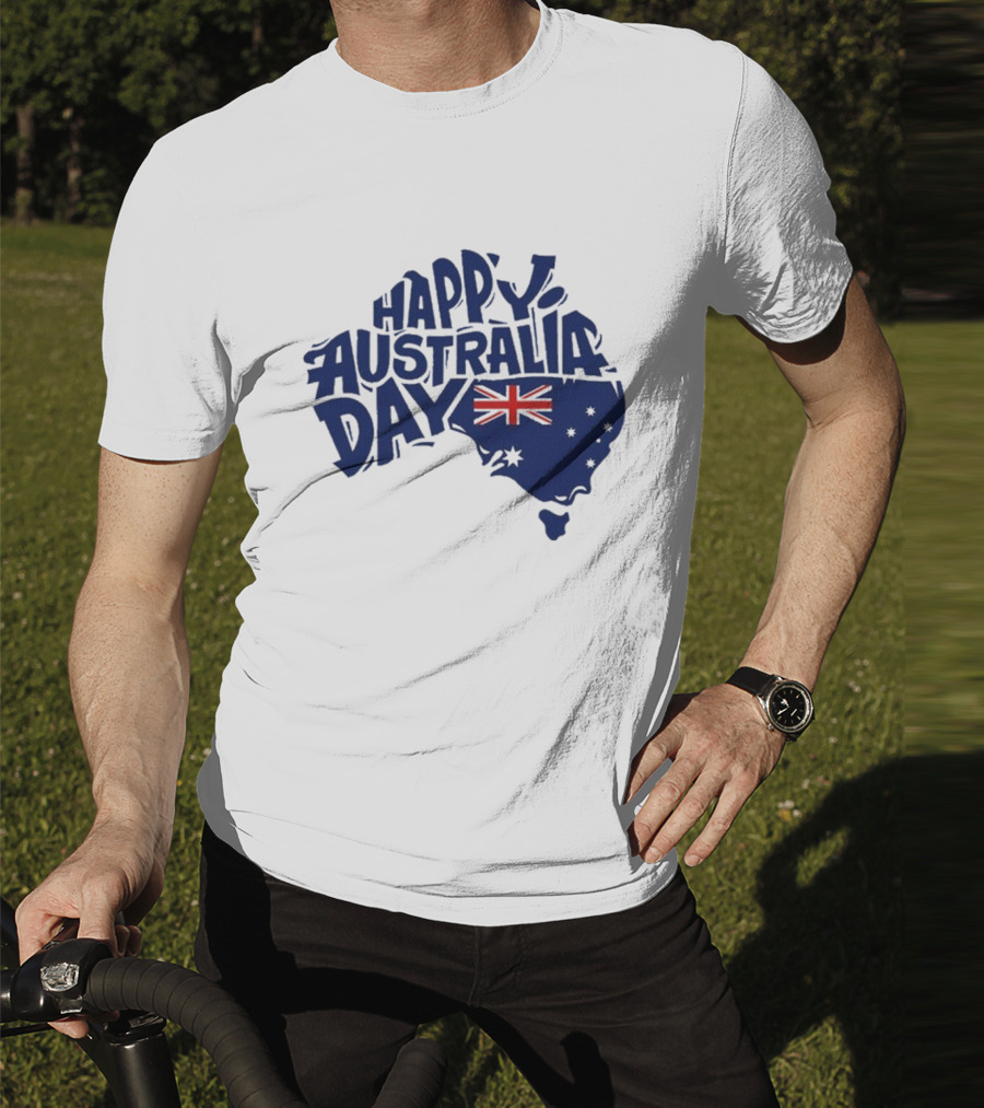 Happy Australia Day Map With Flag Inside Text T-Shirt