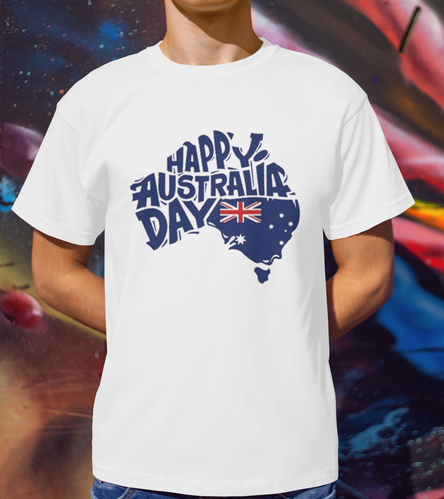 Happy Australia Day Map With Flag Inside Text T-Shirt