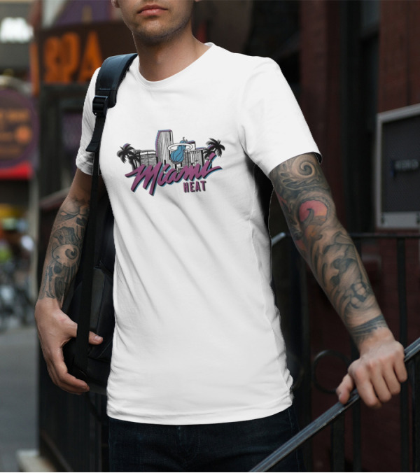 Homage Miami Heat NBA Vice Skyline Retro Style T-Shirt