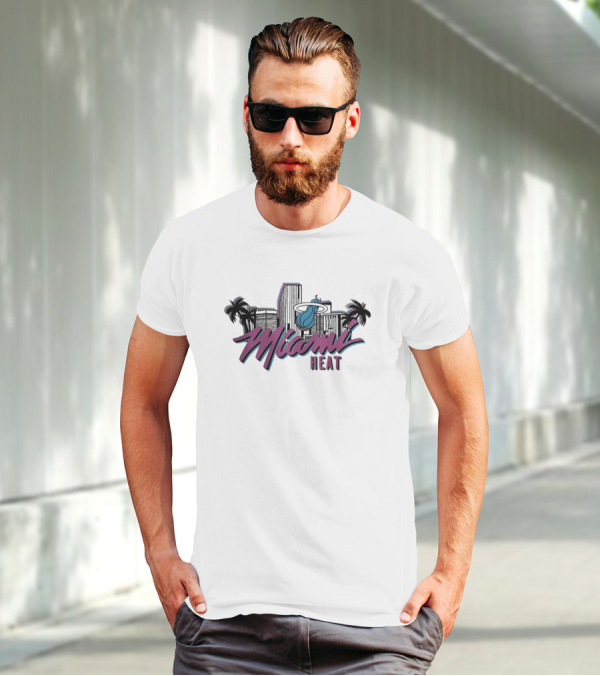 Homage Miami Heat NBA Vice Skyline Retro Style T-Shirt