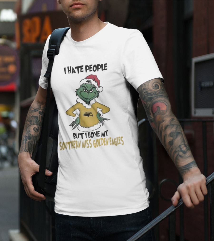 I Hate People But I Love My Southern Miss Golden Eagles Grinch Holiday Style T-Shirt