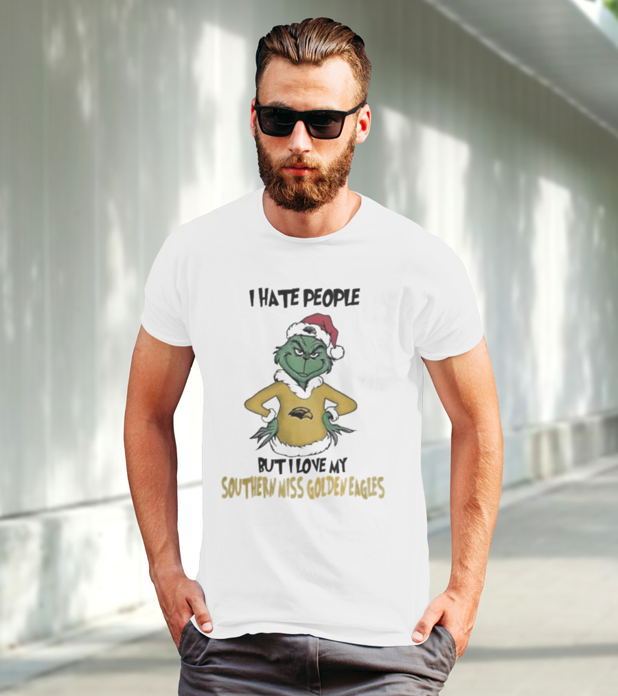 I Hate People But I Love My Southern Miss Golden Eagles Grinch Holiday Style T-Shirt