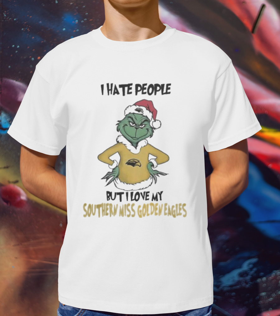 I Hate People But I Love My Southern Miss Golden Eagles Grinch Holiday Style T-Shirt