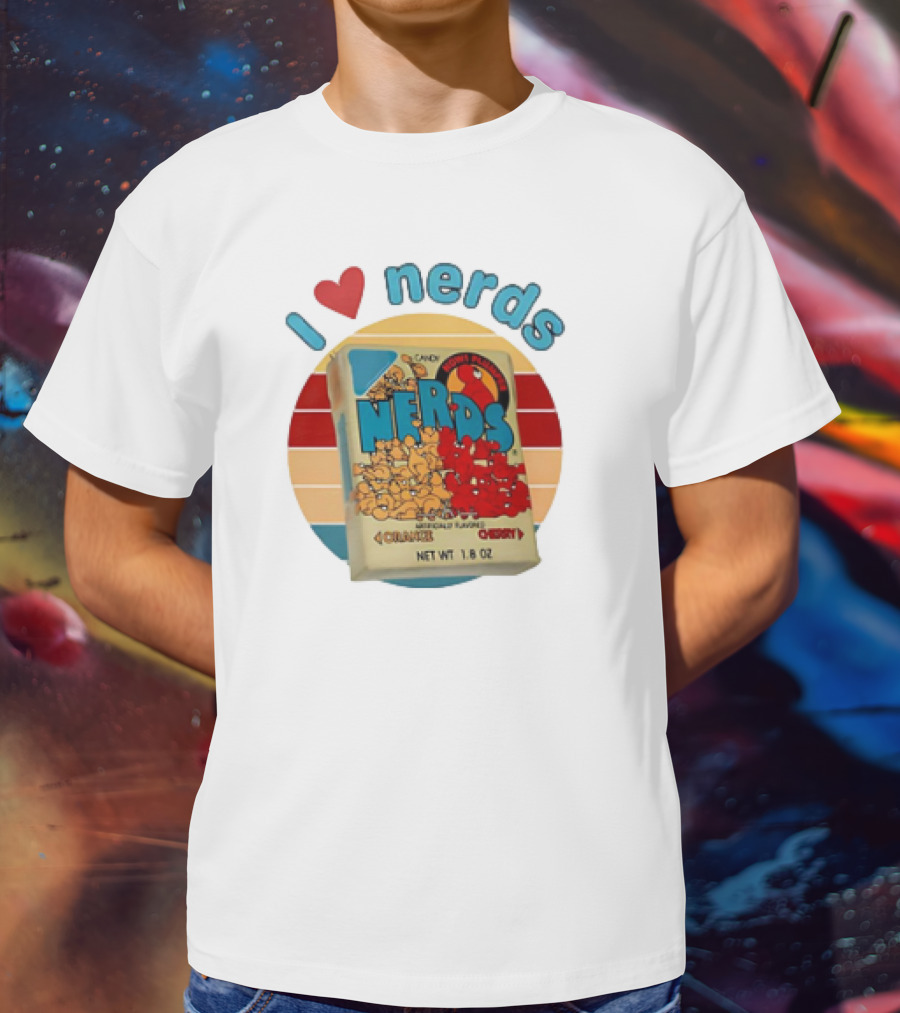 I Love Nerds Candy Box Cherry Orange Vintage Retro Style T-Shirt