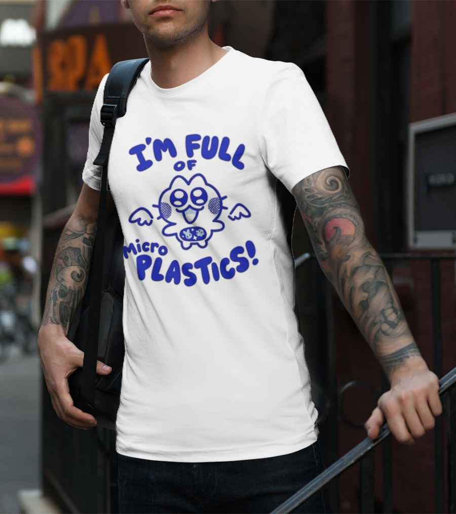 I'm Full Of Microplastics Funny Cartoon Character With Blue Outline T-Shirt