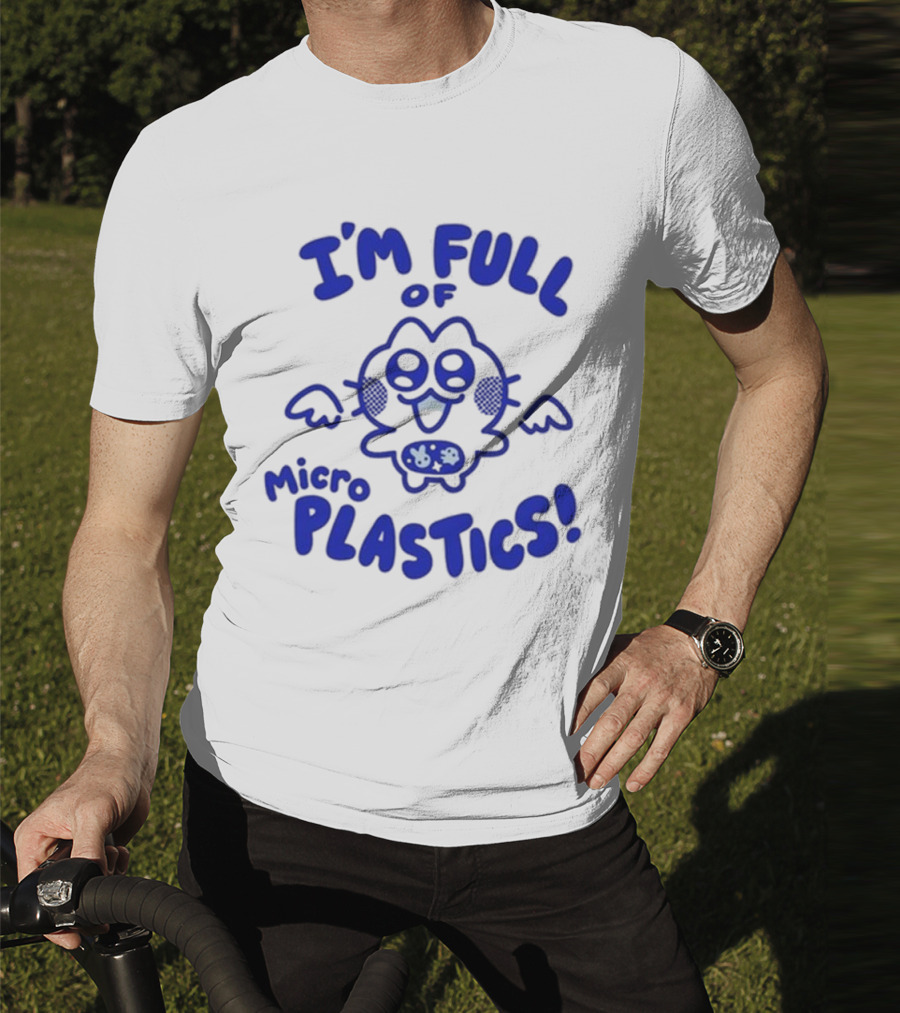 I'm Full Of Microplastics Funny Cartoon Character With Blue Outline T-Shirt