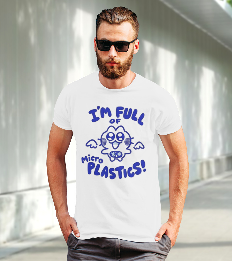 I'm Full Of Microplastics Funny Cartoon Character With Blue Outline T-Shirt