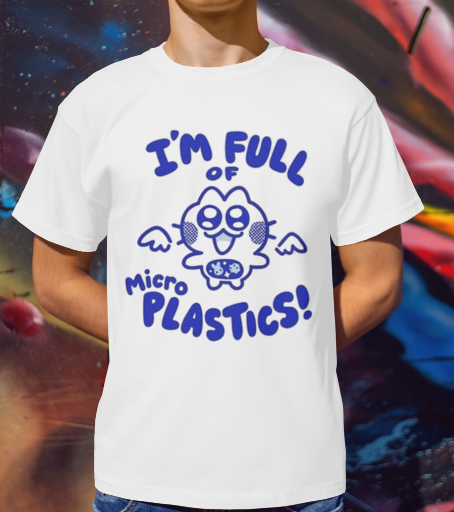 I'm Full Of Microplastics Funny Cartoon Character With Blue Outline T-Shirt