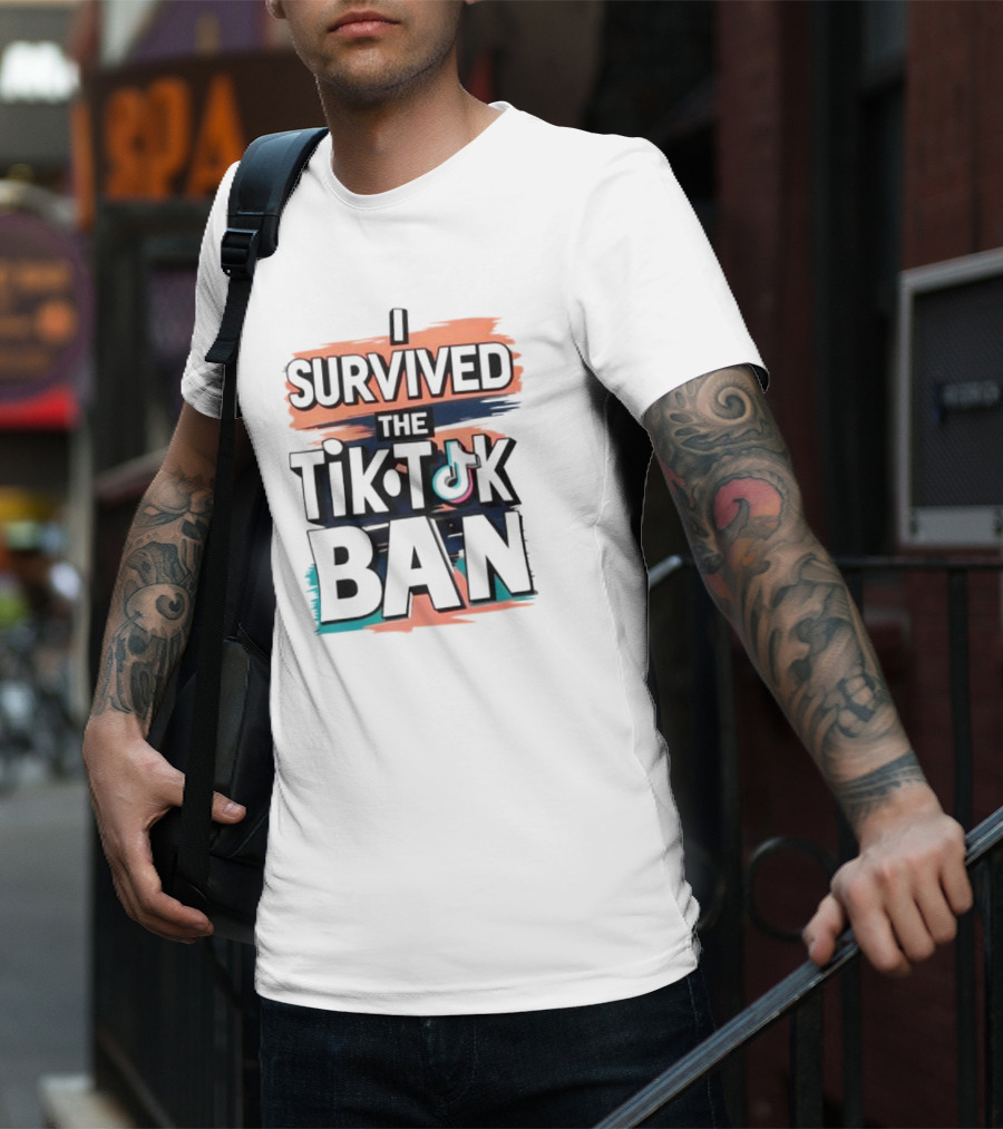 I Survived The TikTok Ban Colorful Retro Style Text With Icon T-Shirt