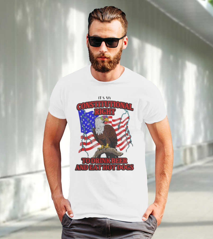 Constitutional Right Bald Eagle American Flag Drink Beer Eat Hot Dogs T-Shirt