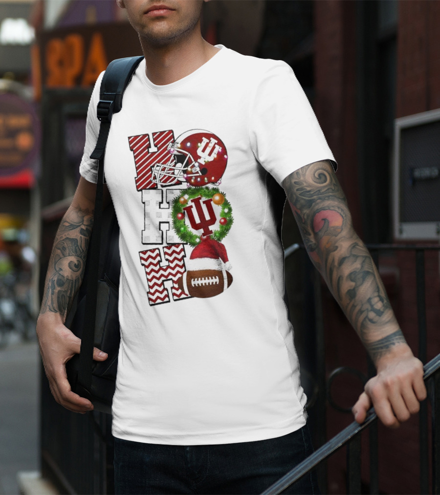 Indiana Hoosiers Football Christmas Game Day Ho Ho Ho Holiday Cheer T-Shirt
