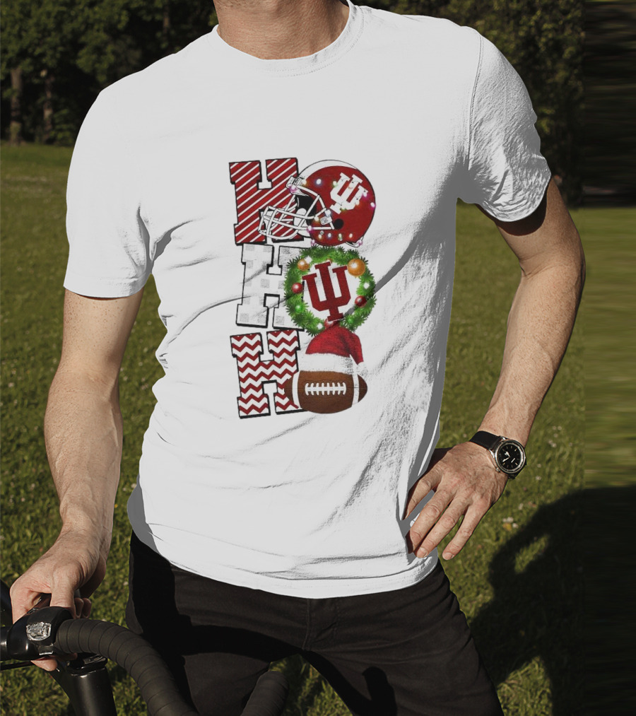 Indiana Hoosiers Football Christmas Game Day Ho Ho Ho Holiday Cheer T-Shirt