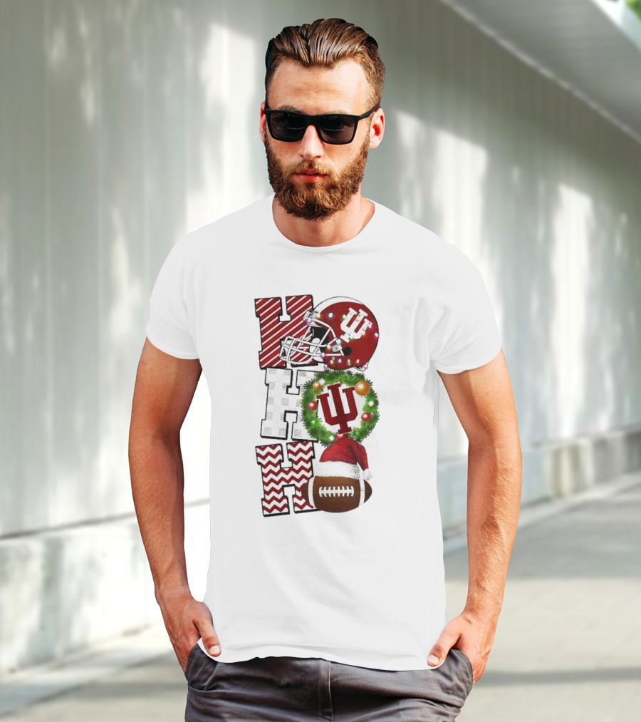 Indiana Hoosiers Football Christmas Game Day Ho Ho Ho Holiday Cheer T-Shirt