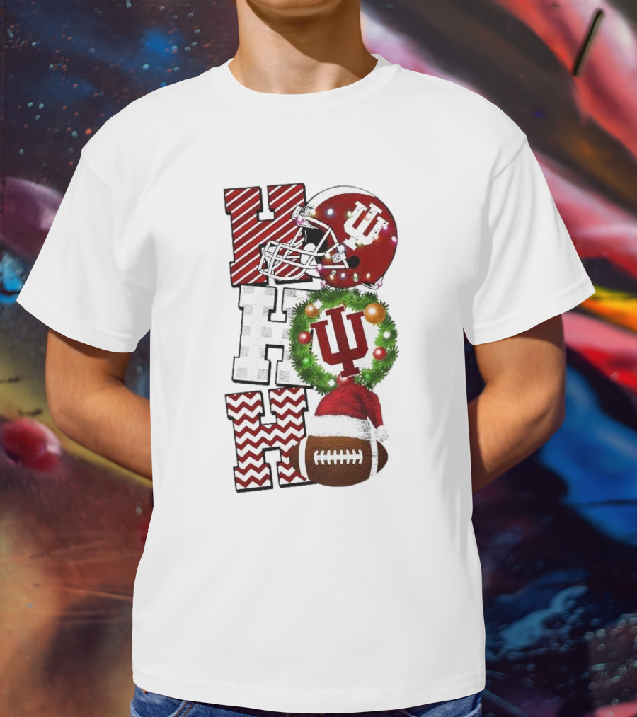 Indiana Hoosiers Football Christmas Game Day Ho Ho Ho Holiday Cheer T-Shirt