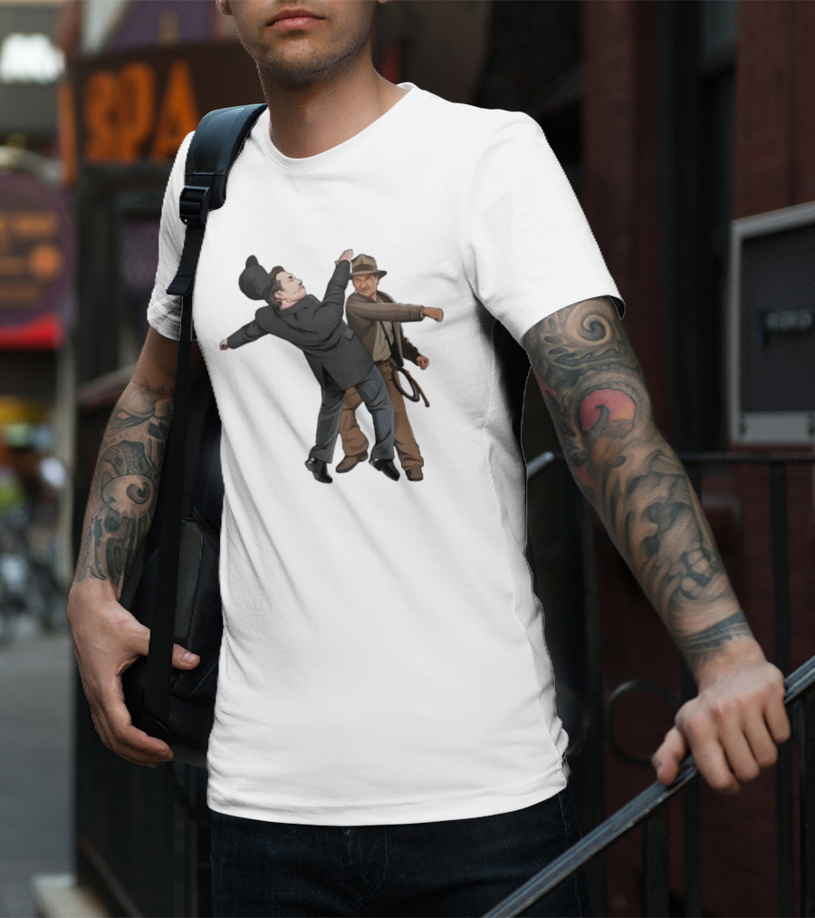 Indiana Jones Punching Elon Musk Salute Scene T-Shirt