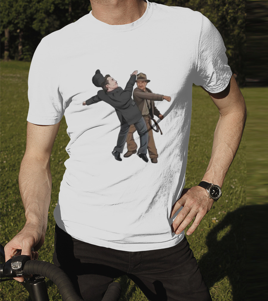 Indiana Jones Punching Elon Musk Salute Scene T-Shirt