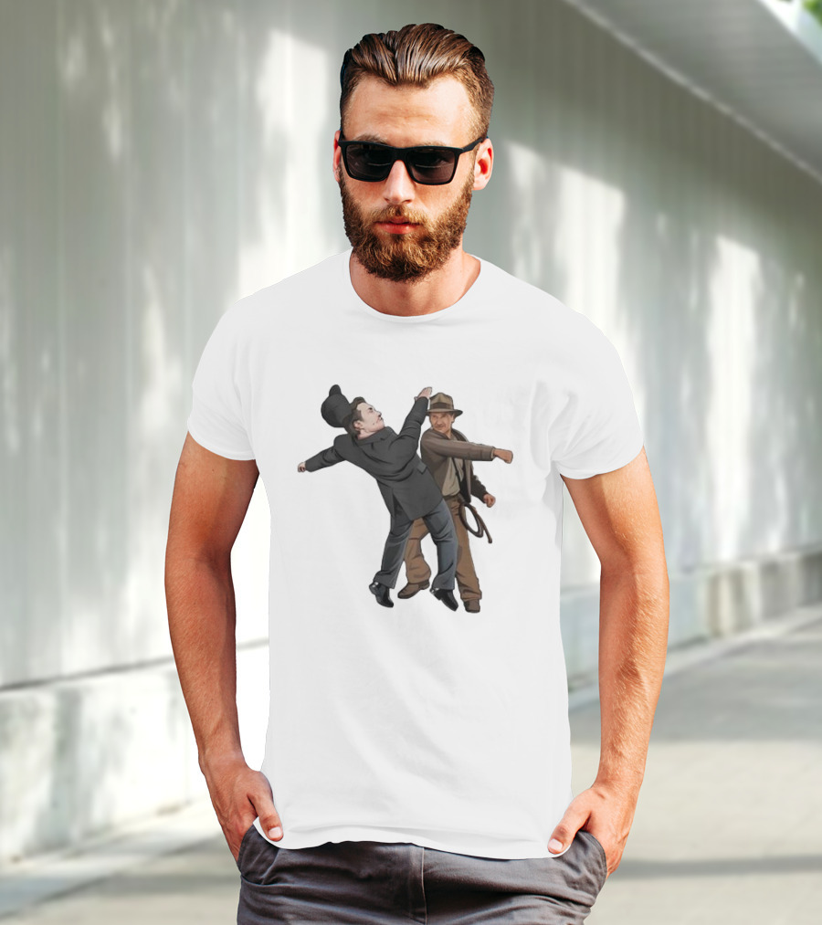 Indiana Jones Punching Elon Musk Salute Scene T-Shirt