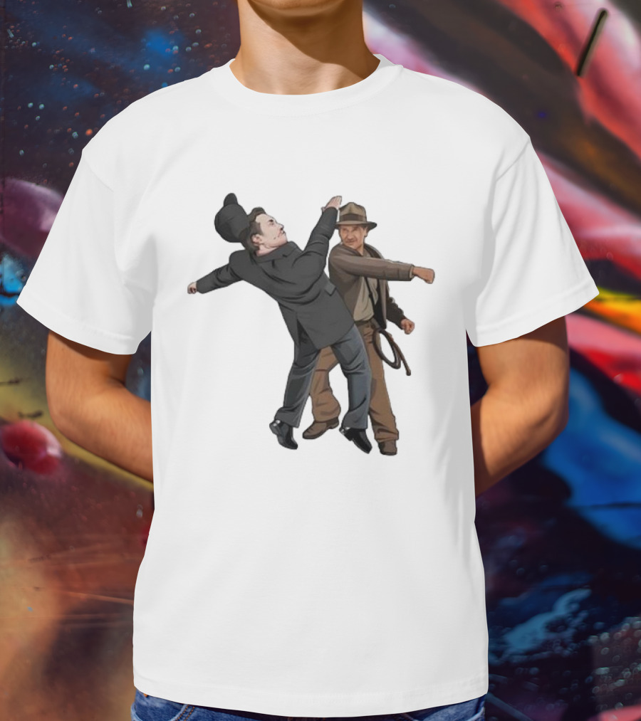 Indiana Jones Punching Elon Musk Salute Scene T-Shirt