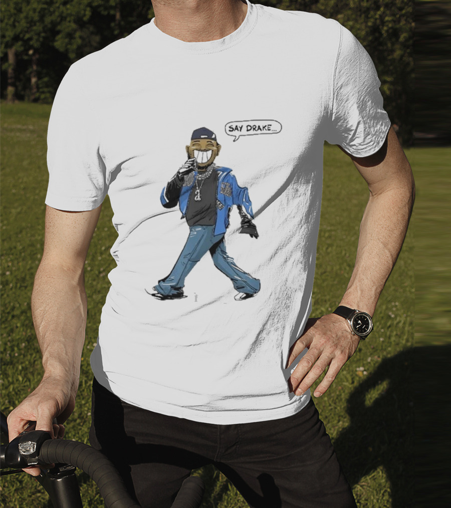 Kendrick Lamar Walking Cartoon With Baseball Cap And Blue Jacket T-Shirt