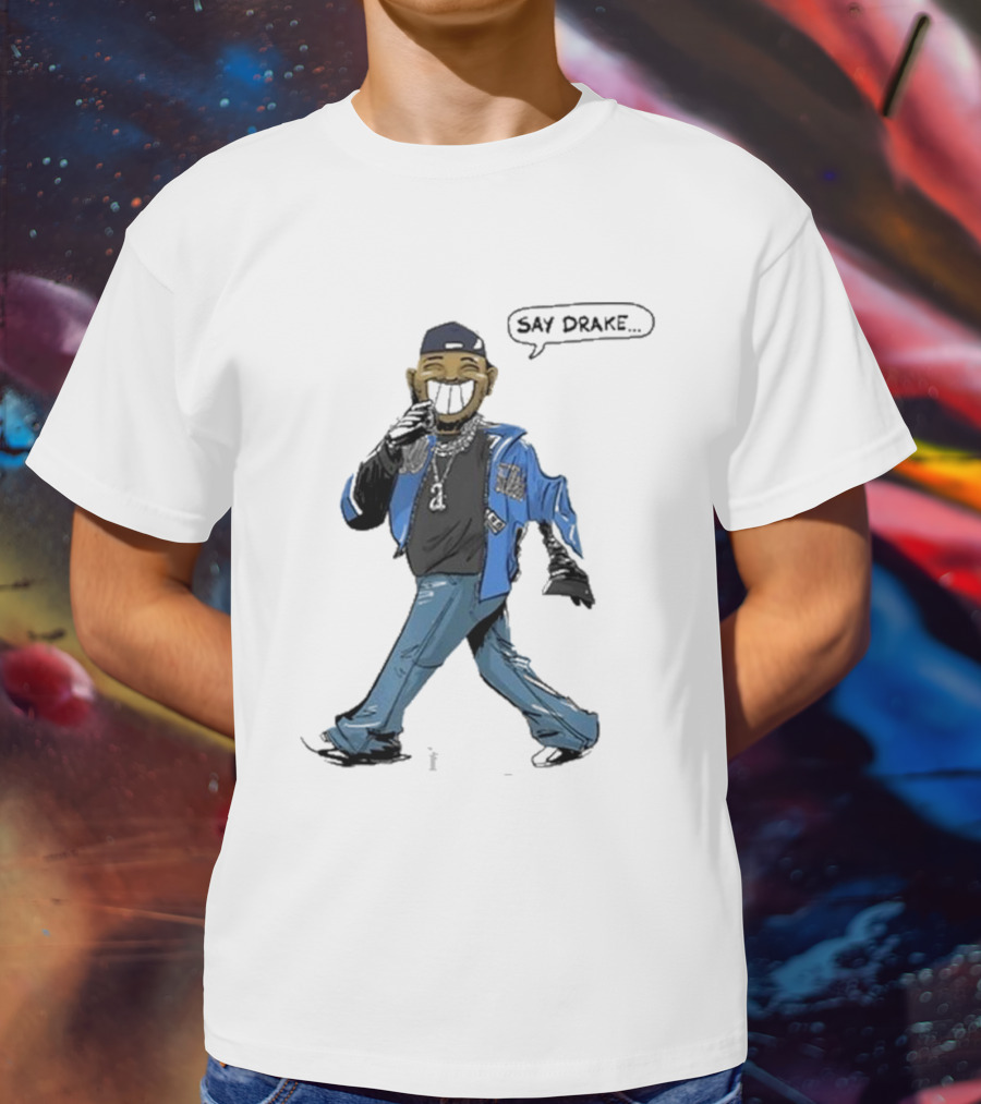 Kendrick Lamar Walking Cartoon With Baseball Cap And Blue Jacket T-Shirt