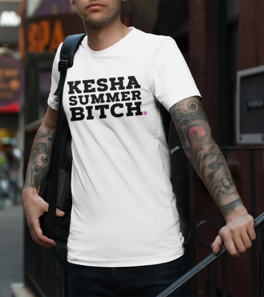 Kesha Records Rainbow Summer Bitch Rainbow Leopard Print Lips T-Shirt