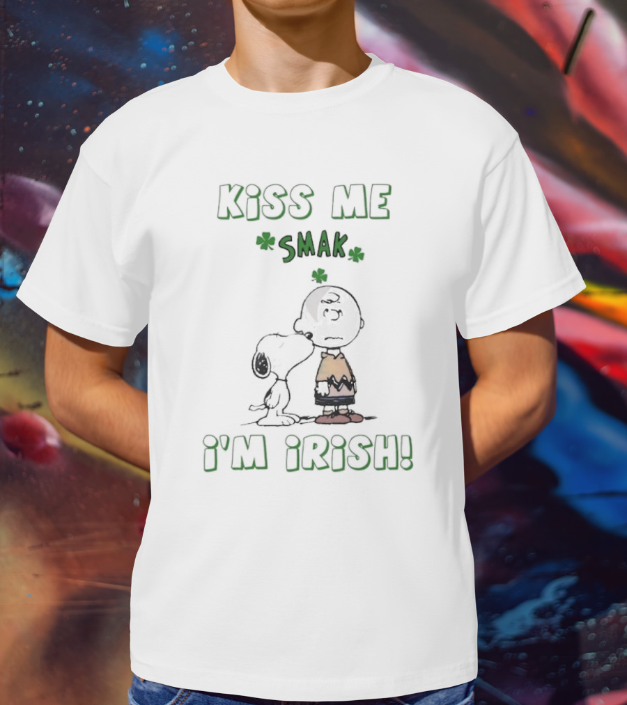 Kiss Me Smak I'm Irish With Iconic Cartoon Characters And Shamrocks T-Shirt