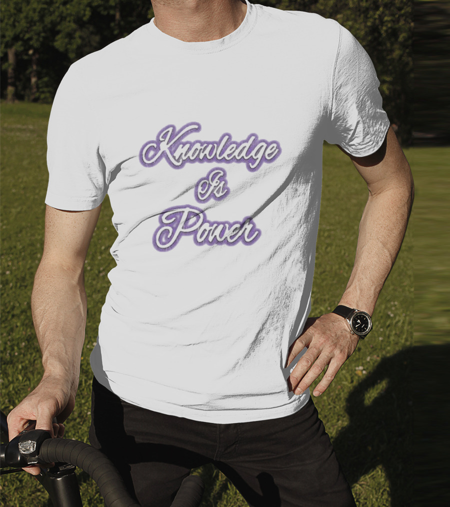 Knowledge Is Power Vintage Ringer Purple Script Fashion T-Shirt