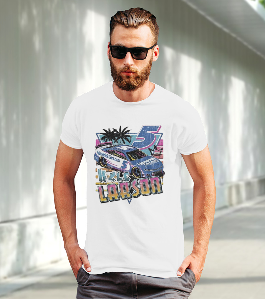 Kyle Larson Hendrickcars.com Racing Car Palm Trees Sunset Retro Style T-Shirt