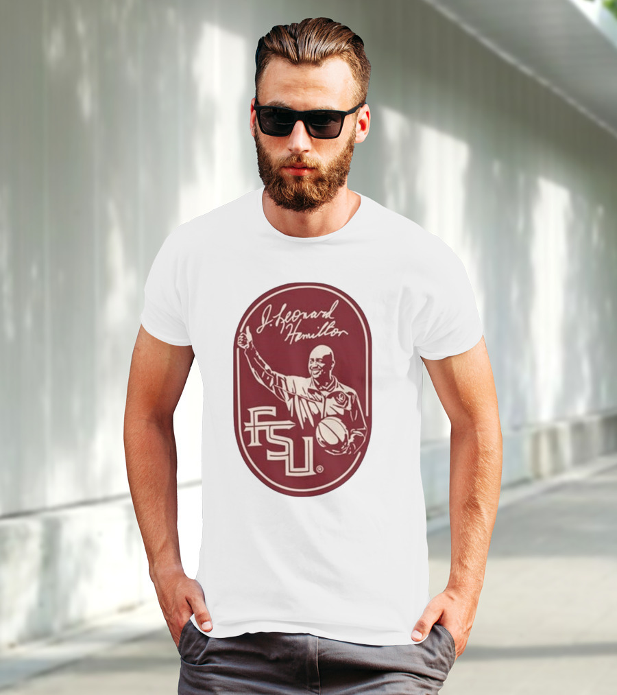 Leonard Hamilton FSU Basketball Coach With Ball And Signature T-Shirt