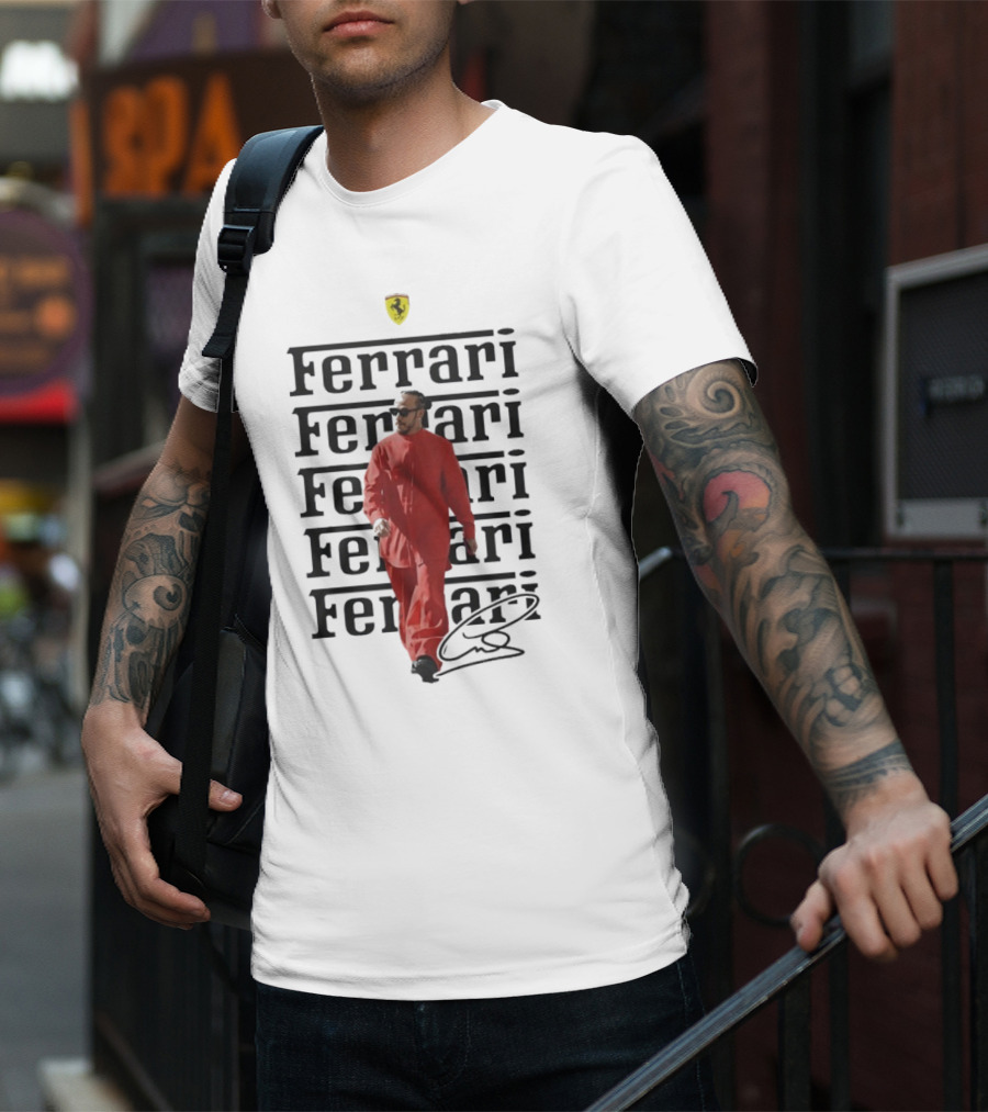 Ferrari 2025 Signature Lewis Hamilton Red Racing Suit T-Shirt