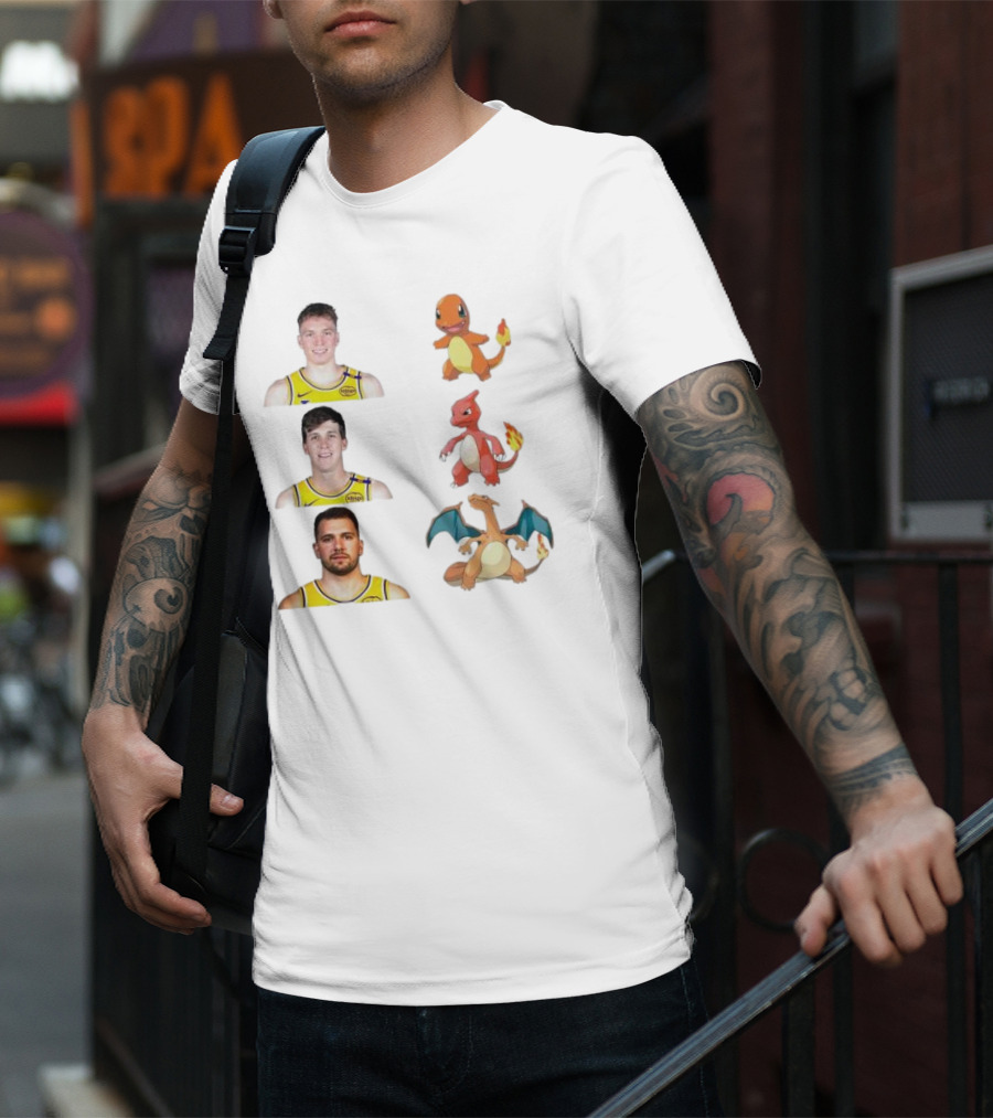 Lakers Evolution Dalton Knecht Charmander Austin Reaves Charmeleon Luka Doncic Charizard T-Shirt